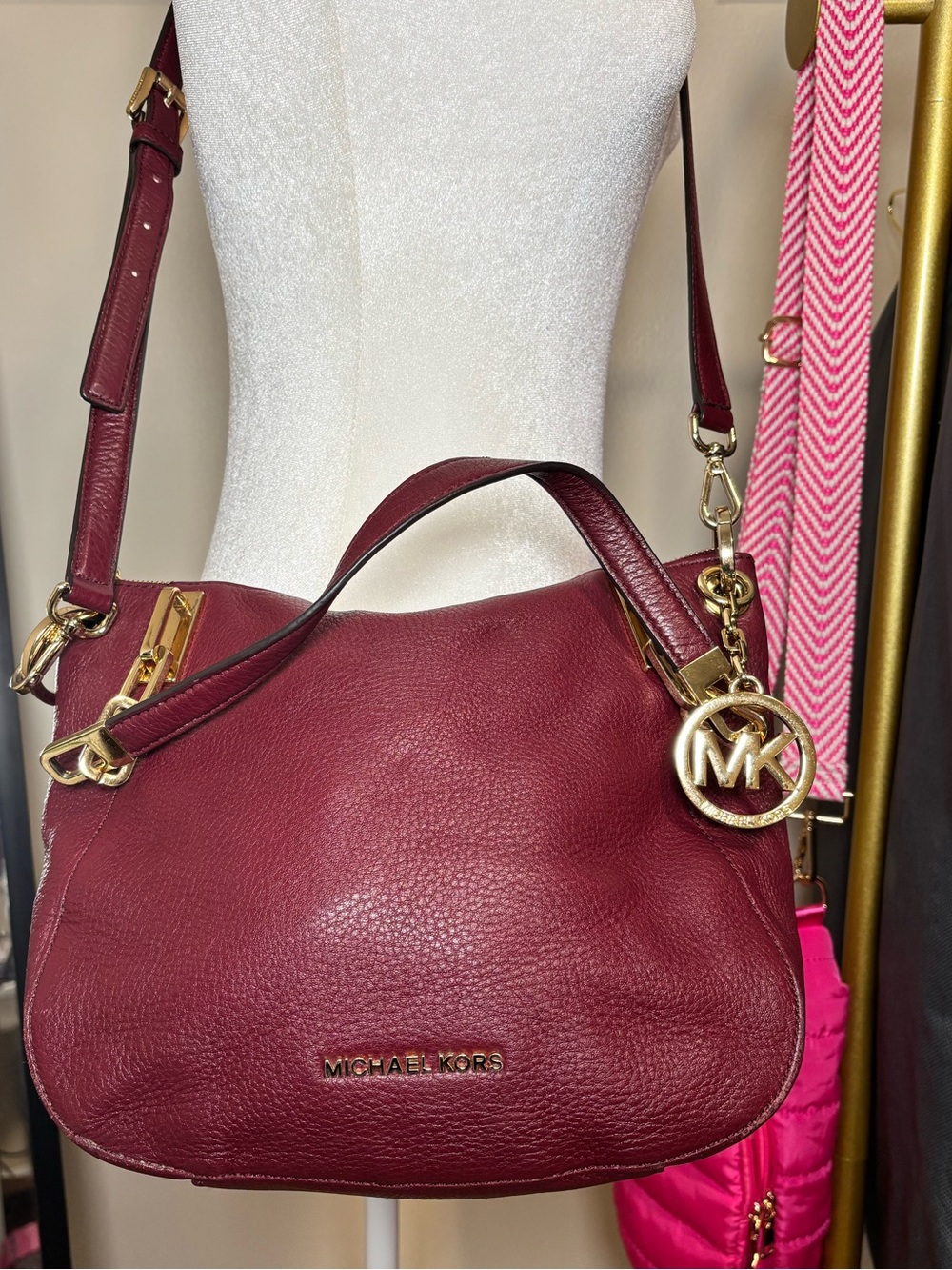 Michael Kors Leather Trimmed Burgundy Interior Women’s Handbag